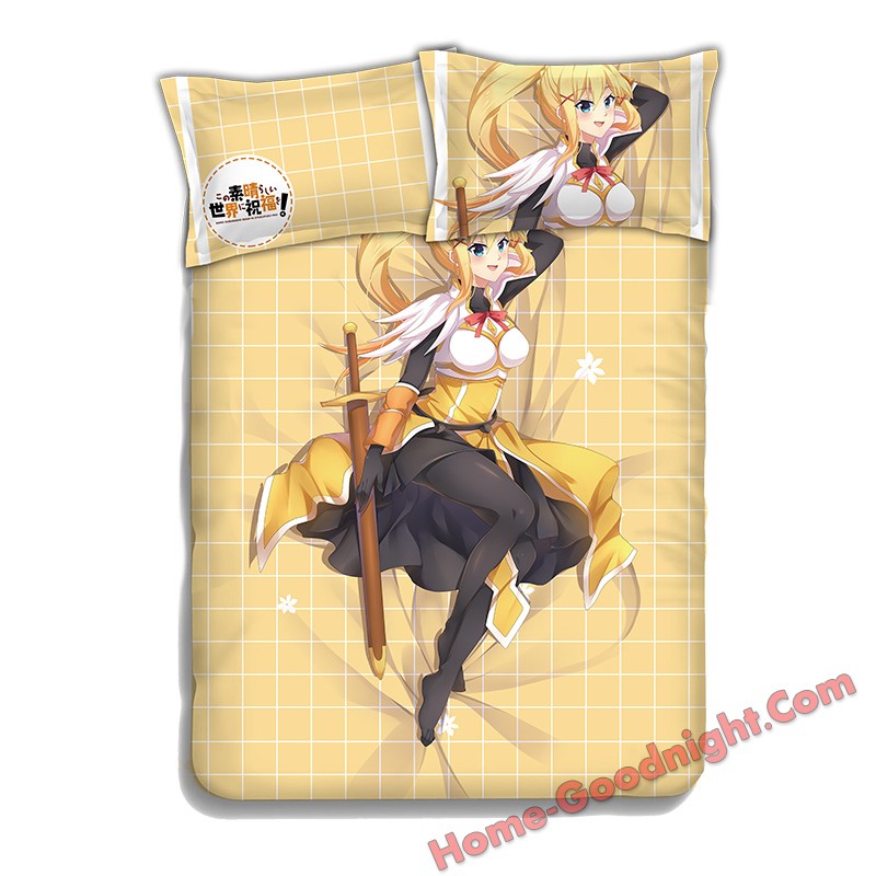 Darkness -KonoSuba Anime 4 Pieces Bedding Sets,Bed Sheet Duvet Cover with Pillow Covers